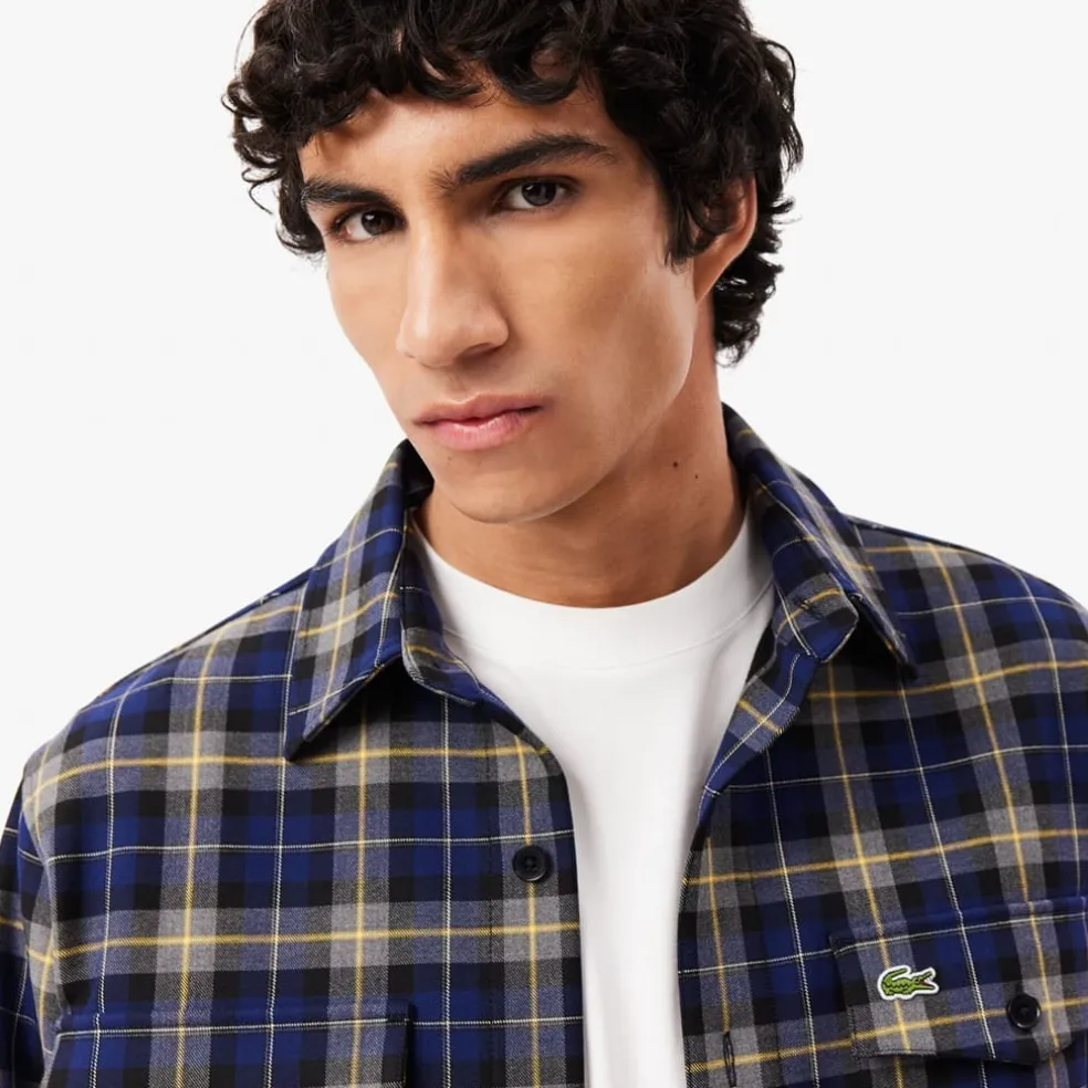 Lacoste Oversize Checked Overshirt in Navy