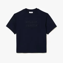Lacoste Oversized Cotton Tennis Embroidery T-Shirt in Blue