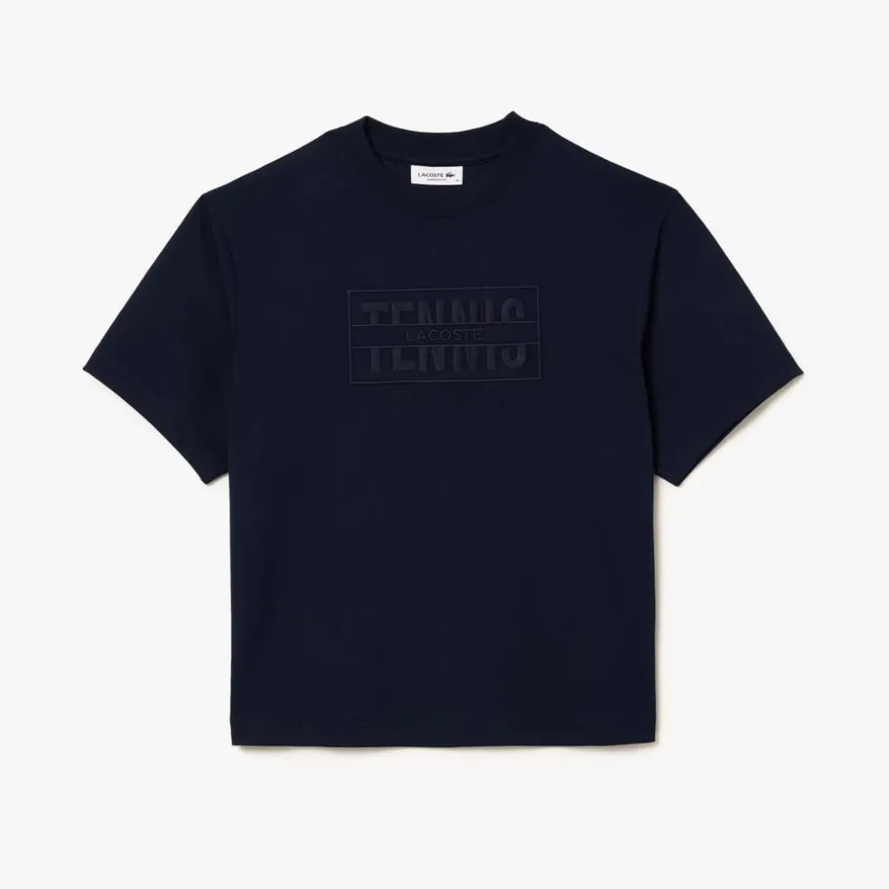 Lacoste Oversized Cotton Tennis Embroidery T-Shirt in Blue