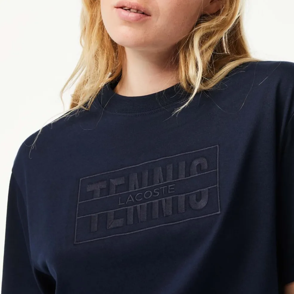 Lacoste Oversized Cotton Tennis Embroidery T-Shirt in Blue