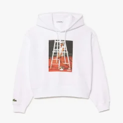 Lacoste Oversized Print Hoodie in White