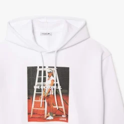 Lacoste Oversized Print Hoodie in White