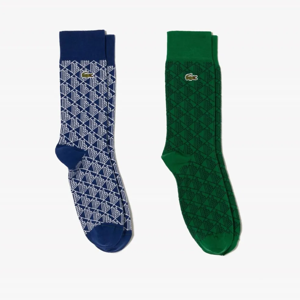 Lacoste Pack Monogram Jacquard Socks in Blue