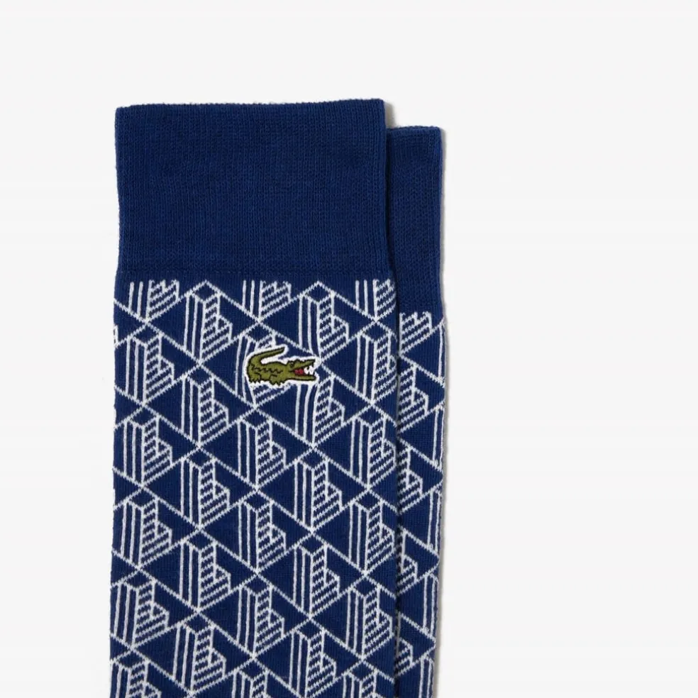 Lacoste Pack Monogram Jacquard Socks in Blue