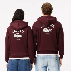 Lacoste Print Hoodie in red maroon