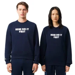 Lacoste Regular Fit Crew Neck Lettering Sweater in Blue