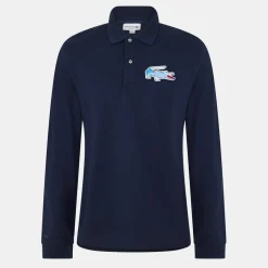 Lacoste Regular Fit Crocodile Print Polo Shirt in Blue