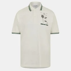 Lacoste Regular Fit Lettering Polo Shirt in Cream