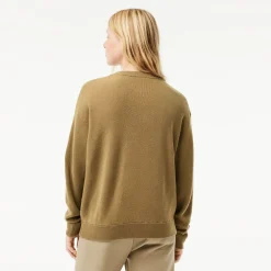 Lacoste Relaxed Fit Carded Wool Moss Stitch Sweater in Brown