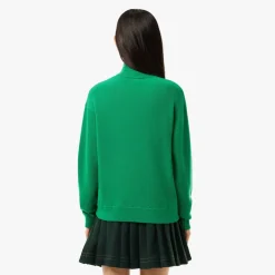 Lacoste Relaxed Fit Carded Wool High Neck Sweater in Green
