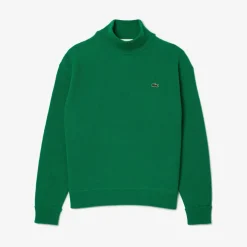Lacoste Relaxed Fit Carded Wool High Neck Sweater in Green