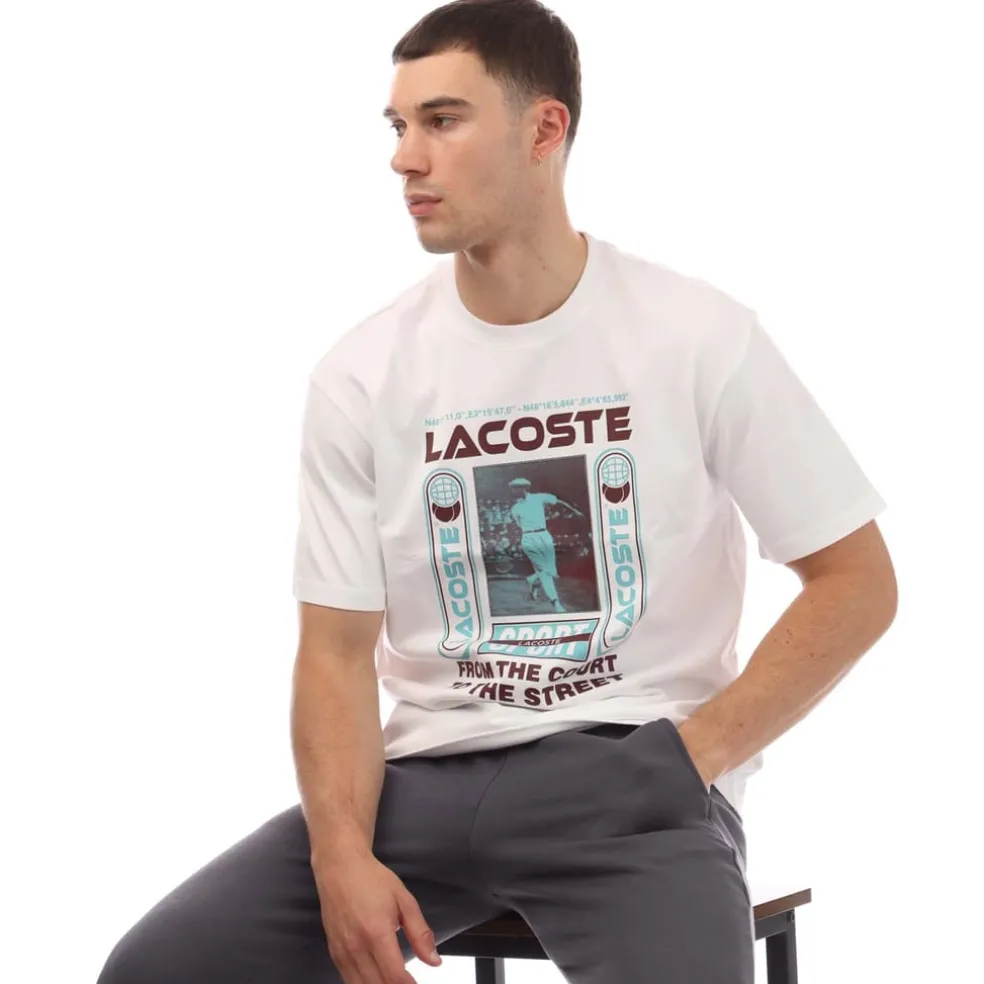 Lacoste Relaxed Fit René Print T-Shirt in White