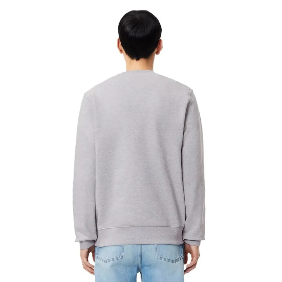 Lacoste Ribbed Cuff Lettering Crew Neck Sweater in Grey