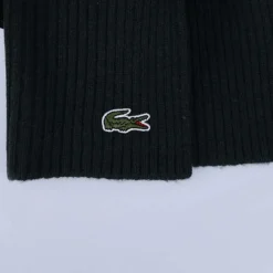 Lacoste Ribbed Rectangular Wool Scarf in Green