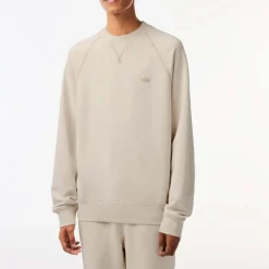 Lacoste Round Neck Organic Cotton Sweatshirt in Beige
