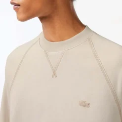 Lacoste Round Neck Organic Cotton Sweatshirt in Beige