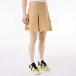 Lacoste Short Pleated Cotton Skirt in Beige