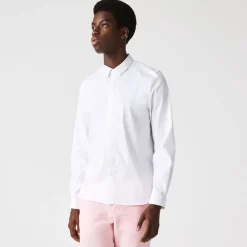 Lacoste Slim Fit Concealed Placket Poplin Shirt in White