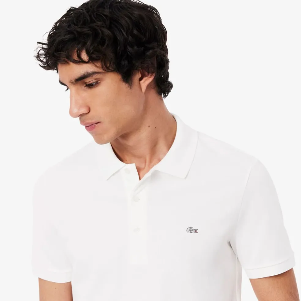 Lacoste Slim Fit Stretch Mini Piqué Polo Shirt in White
