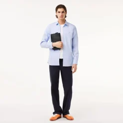 Lacoste Slim Fit Striped Stretch Poplin Shirt in Light Blue