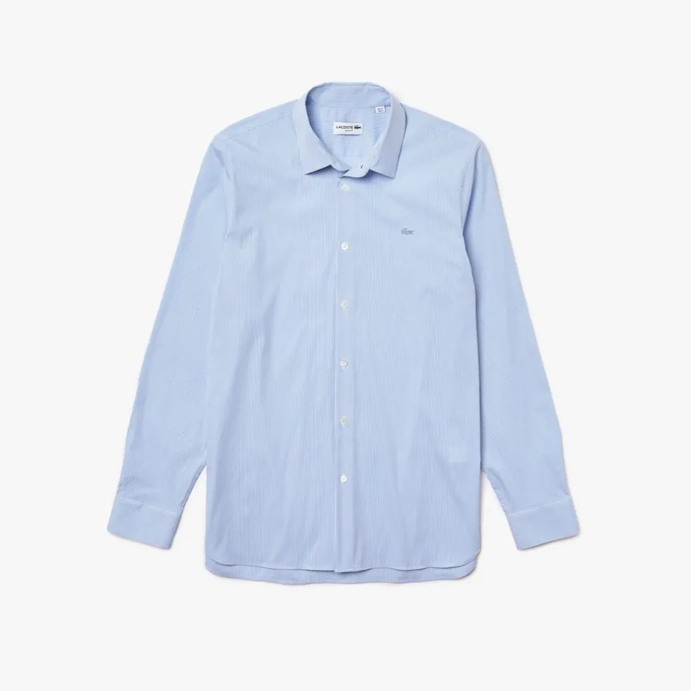 Lacoste Slim Fit Striped Stretch Poplin Shirt in Light Blue