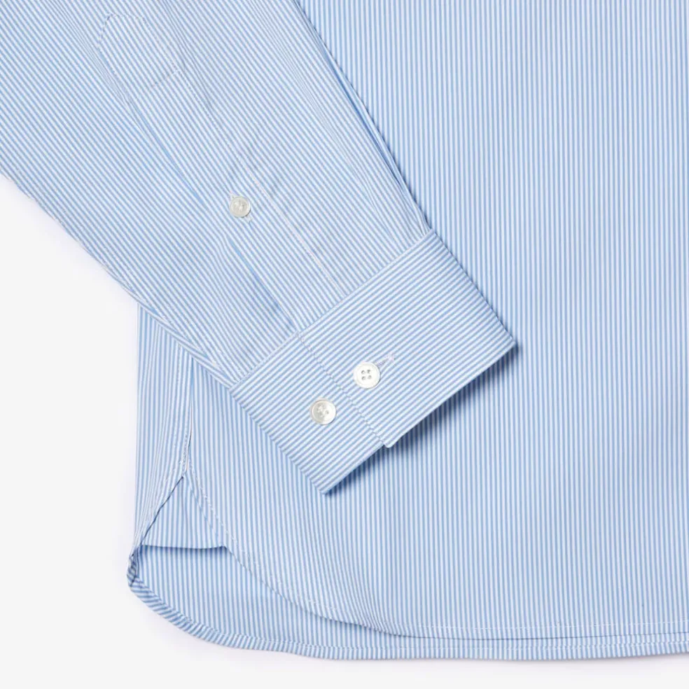 Lacoste Slim Fit Striped Stretch Poplin Shirt in Light Blue