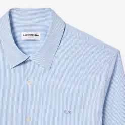 Lacoste Slim Fit Striped Stretch Poplin Shirt in Light Blue