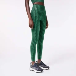 Lacoste Sport Monogram Print Sport Leggings in Green
