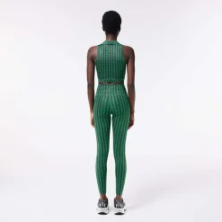 Lacoste Sport Monogram Print Sport Leggings in Green