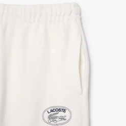 Lacoste Straight Leg Embroidered Sweatpants in Cream