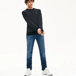 Lacoste Striped Textured Cotton Sweatshirt in Navy