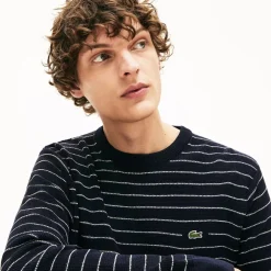 Lacoste Striped Textured Cotton Sweatshirt in Navy