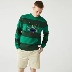 Lacoste Tennis Design Striped Crewneck Sweatshirt in Green