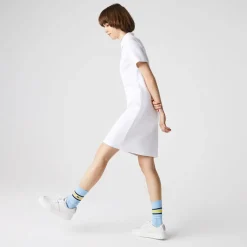 Lacoste Trumpet Sleeve Piqué Polo Dress in White