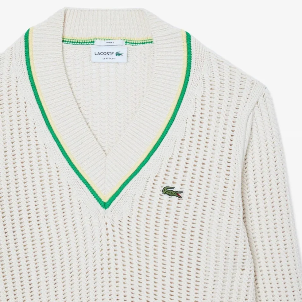 Lacoste V-Neck Regular Fit Sweater in White