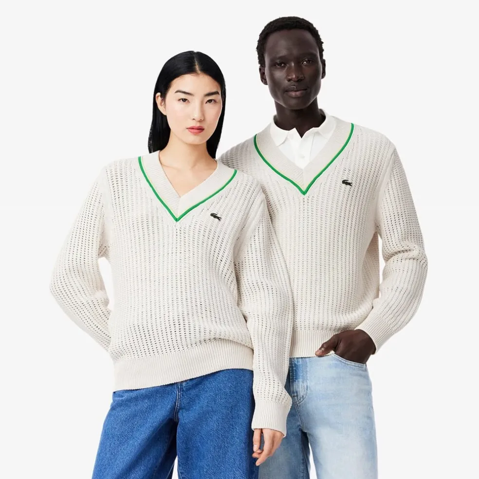 Lacoste V-Neck Regular Fit Sweater in White