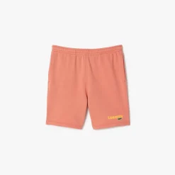 Lacoste Washed Effect Printed Fleece Shorts in Red