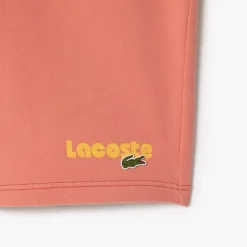 Lacoste Washed Effect Printed Fleece Shorts in Red