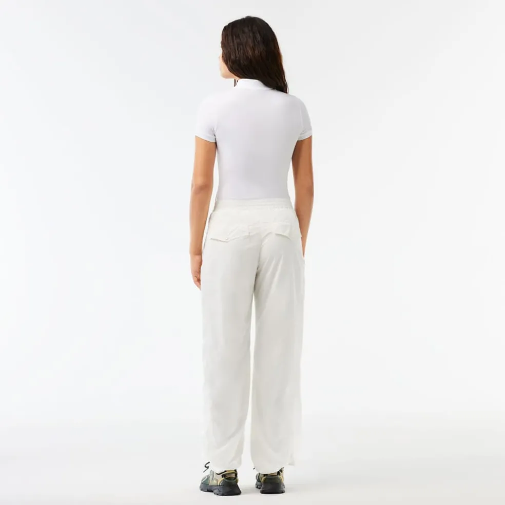 Lacoste Wide Leg Nylon Track Pants in White