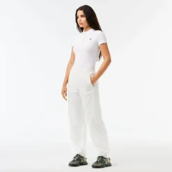 Lacoste Wide Leg Nylon Track Pants in White