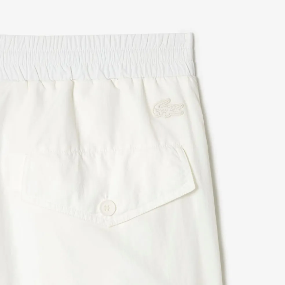Lacoste Wide Leg Nylon Track Pants in White