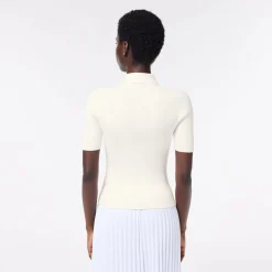 Lacoste Zip Neck Rib Knit Polo Shirt in White