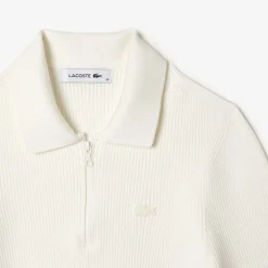 Lacoste Zip Neck Rib Knit Polo Shirt in White