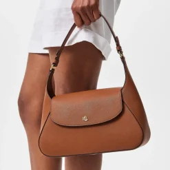 Lauren by Ralph Lauren Crosshatch Medium Schylar Shoulder Handbag with Detachable Strap in Brown