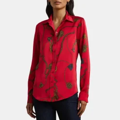 Lauren by Ralph Lauren Fit Print Charmeuse Shirt in Red