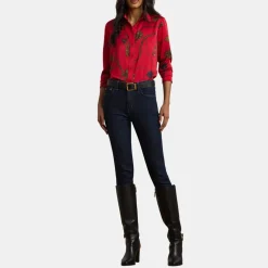 Lauren by Ralph Lauren Fit Print Charmeuse Shirt in Red