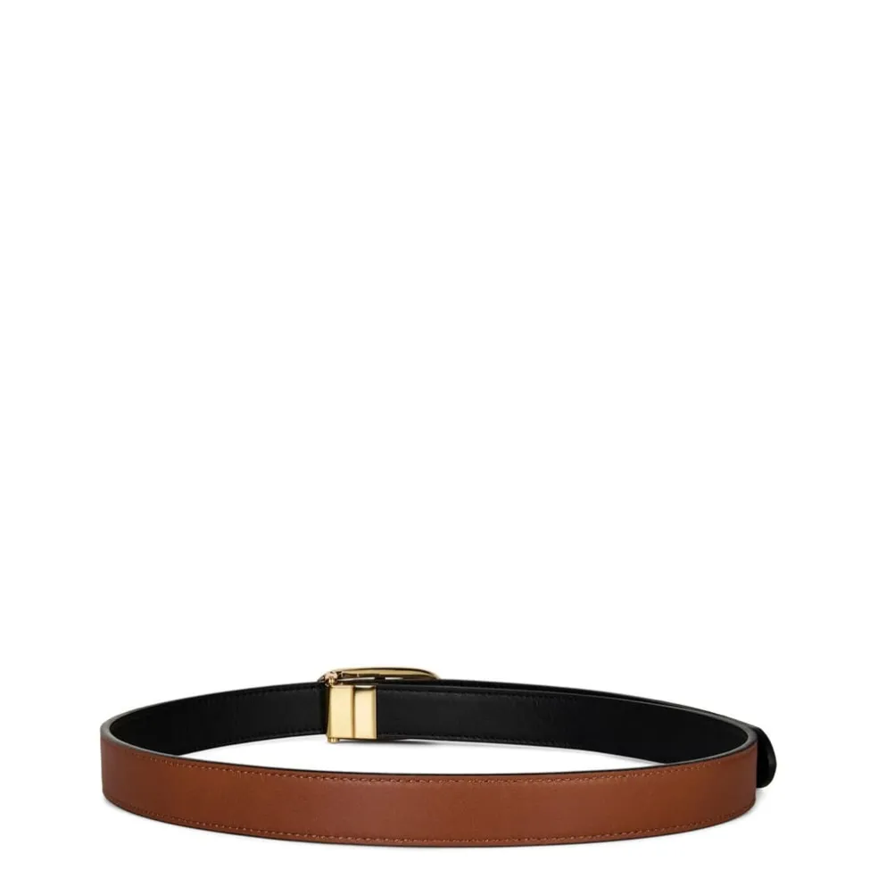 Lauren by Ralph Lauren Logo Reversible Leather Skinny Belt in Black