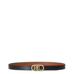 Lauren by Ralph Lauren Logo Reversible Leather Skinny Belt in Black