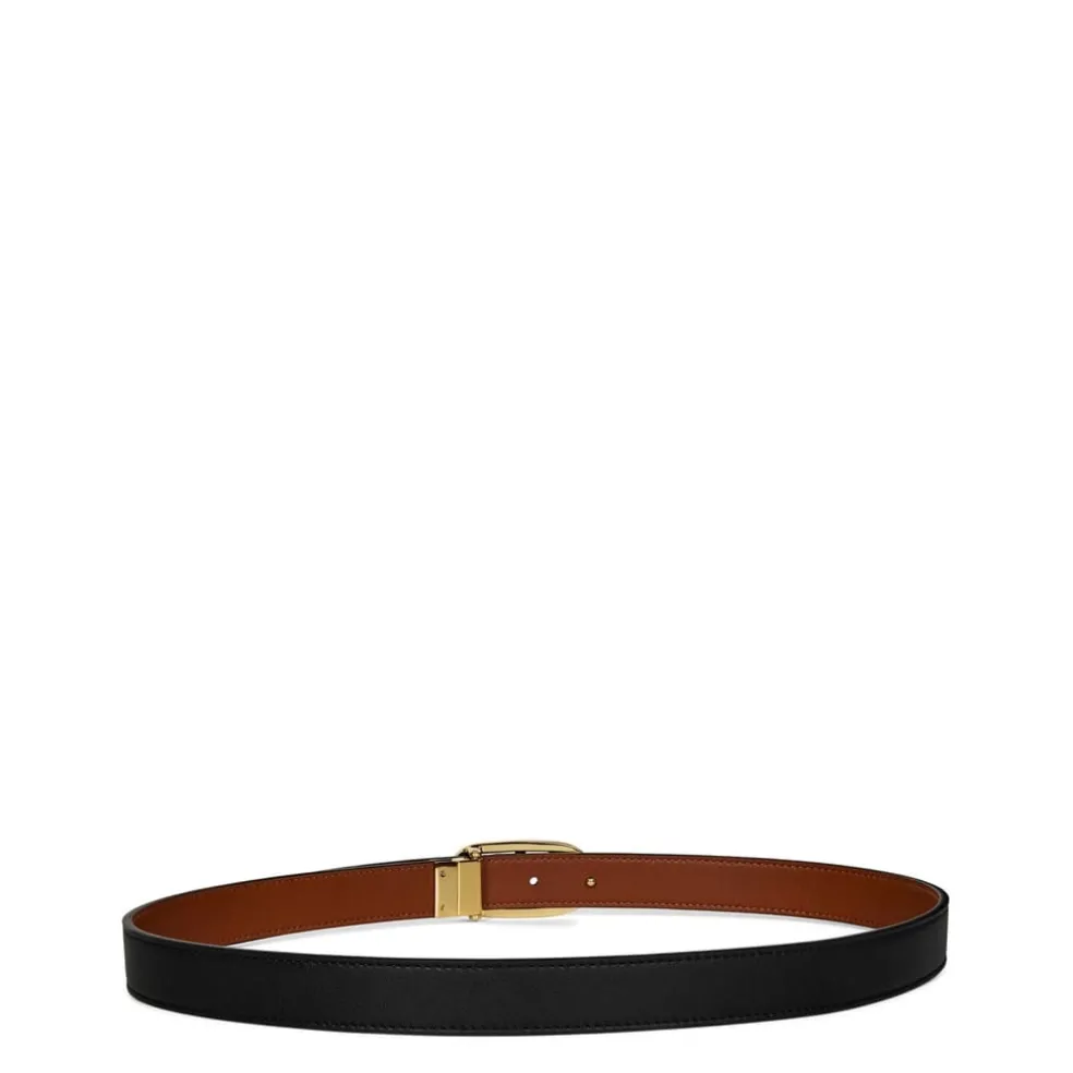 Lauren by Ralph Lauren Logo Reversible Leather Skinny Belt in Black