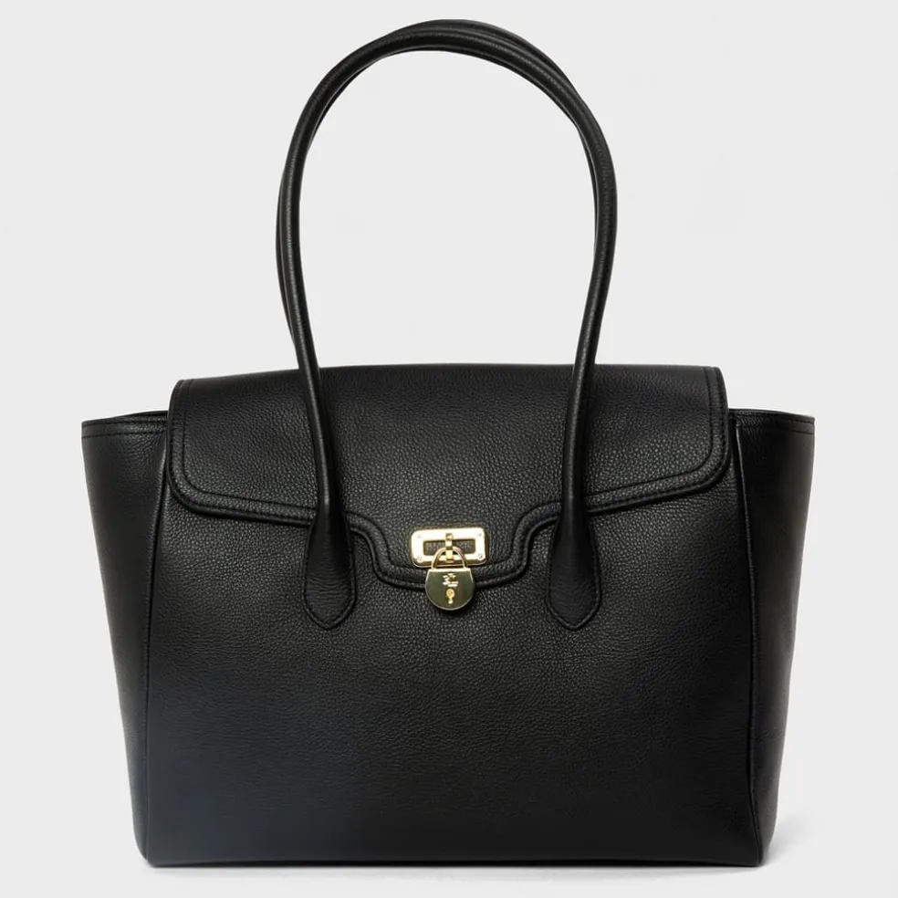 Lauren by Ralph Lauren Pebbled Leather Tanner Satchel in Black